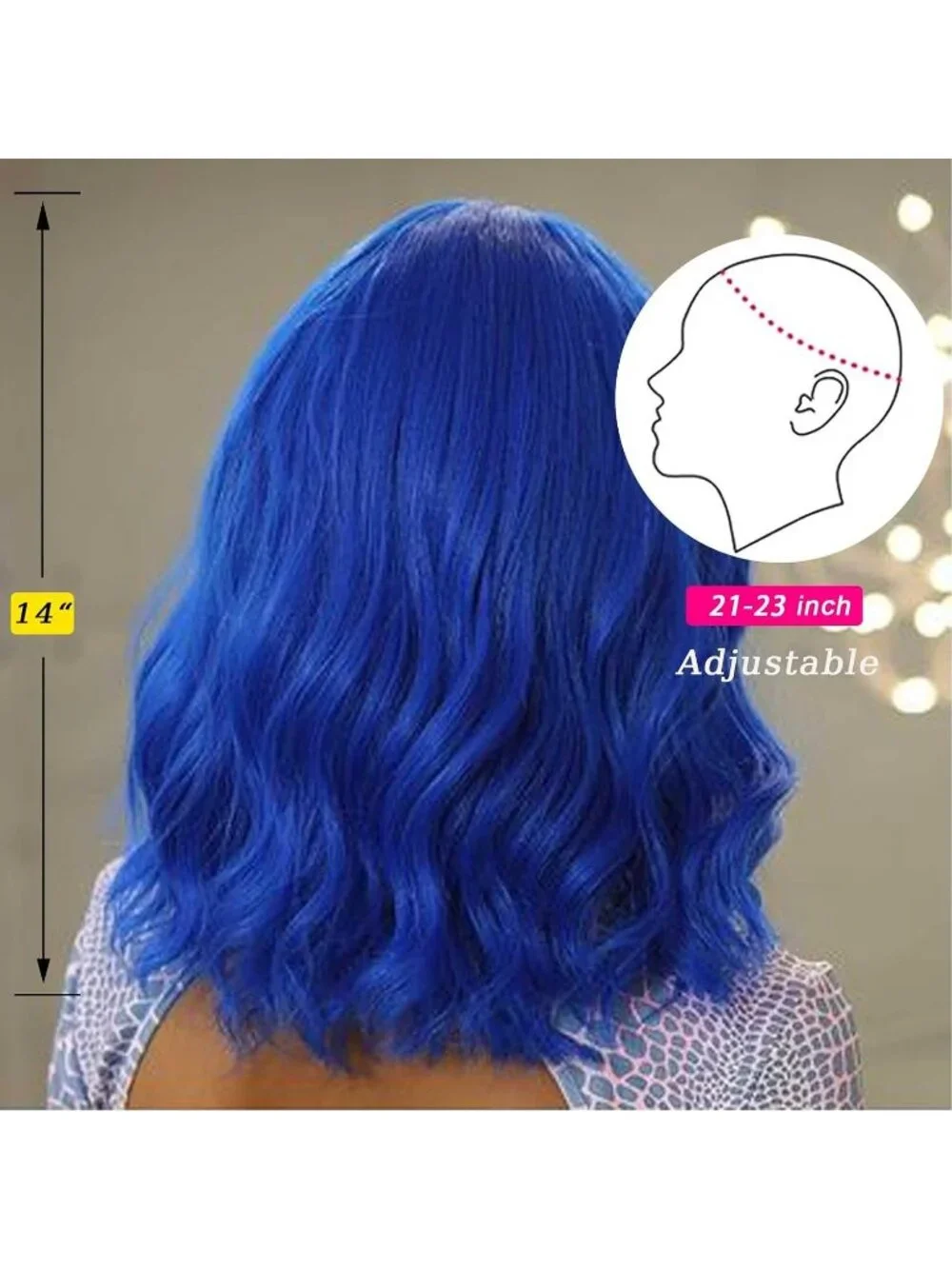 Women's Blue 14 Inch Heat Resistant Short Bangs Bob Modern Wavy Wigs